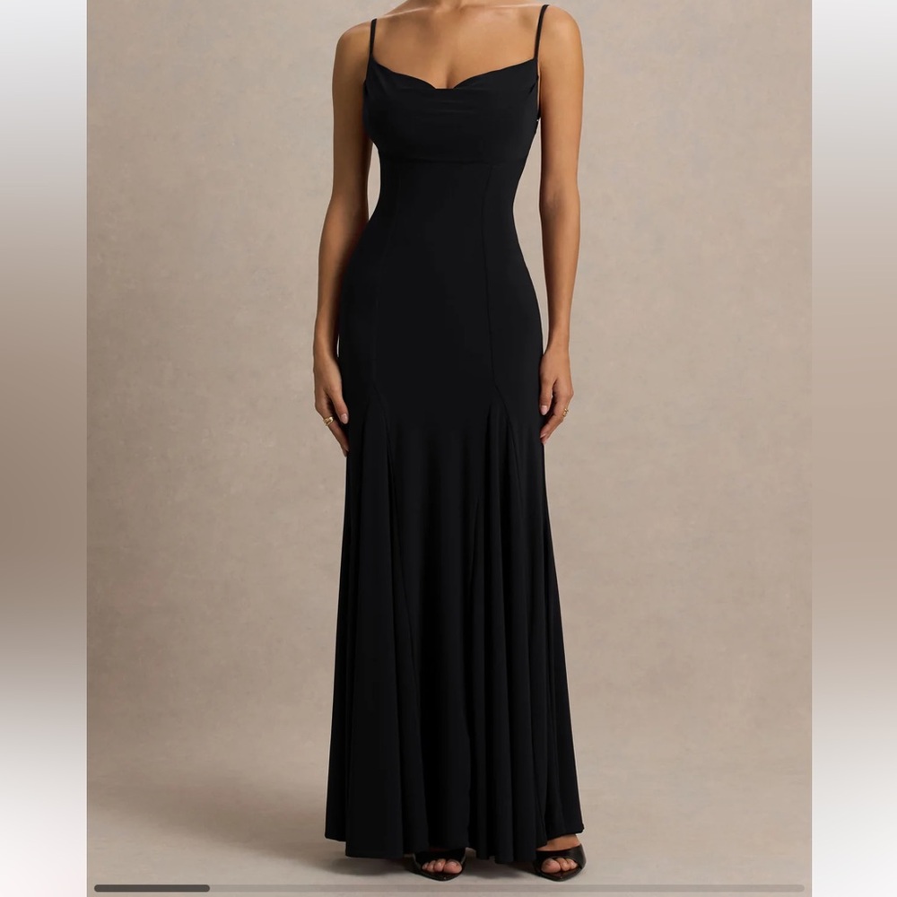 Gabbie Black Cowl-Neck Maxi Dress With Mesh Back Detail Club L London